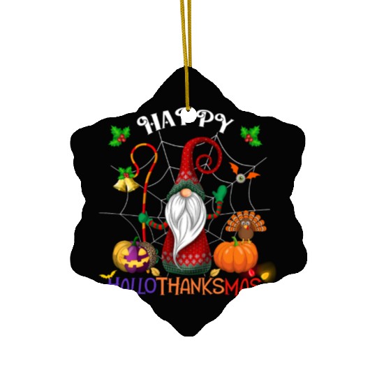 Happy HalloThanksMas Gnome Ceramic Ornaments