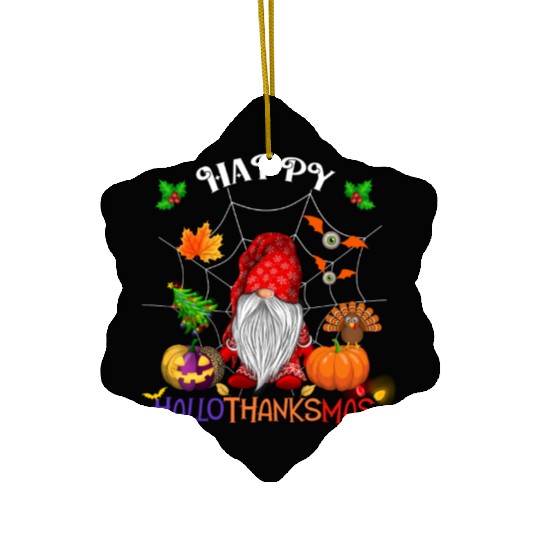 Happy HalloThanksMas Gnome Ceramic Ornaments