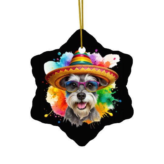 Schnauzer head, dog with glasses Ceramic Ornaments