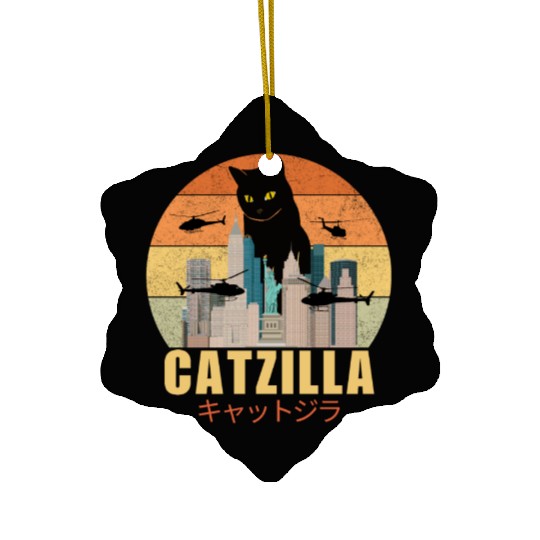 Retro Vintage Catzilla Japanese Cute Cat Lover Ceramic Ornaments
