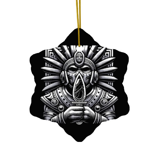 Aztec Warrior Mask with Tribal Art and Ancient Ceramic Ornaments