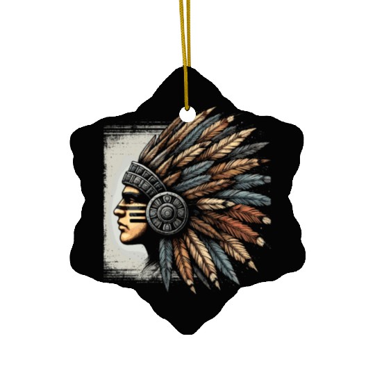 Aztec Warrior Mask with Tribal Art and Ancient Ceramic Ornaments