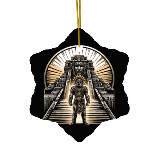 Aztec Warrior Mask with Tribal Art and Ancient Ceramic Ornaments