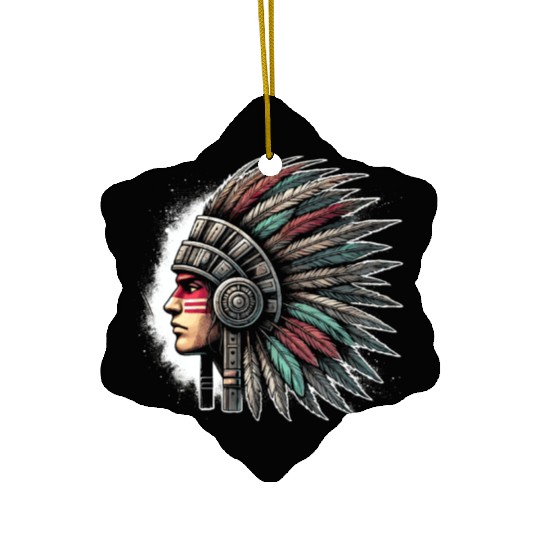 Aztec Warrior Mask with Tribal Art and Ancient Ceramic Ornaments