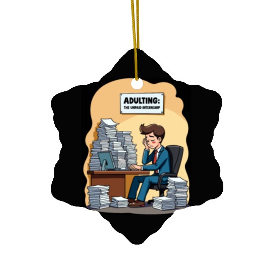 Adulting: The Unpaid Internship - Office Humor Ceramic Ornaments