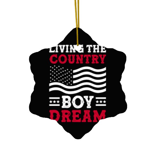 Small Town Us Flag Country Livin Boy Ceramic Ornaments