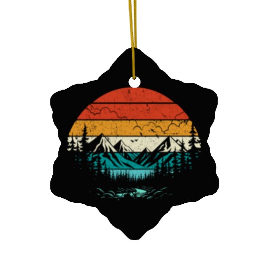 Retro Sunset Mountains Nature Outdoor Hiking Ceramic Ornaments