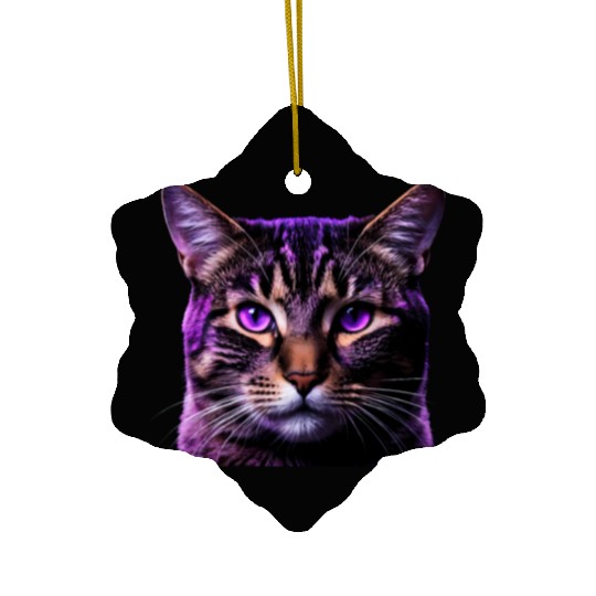 Vivid Lilac-Eyed Tabby Cat Portrait Ceramic Ornaments