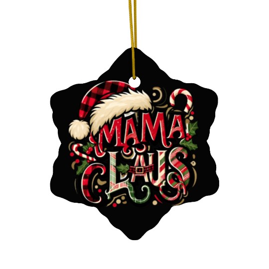 Festive 'Mama Claus' Christmas Ceramic Ornaments with Plaid