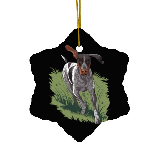 German Shorthaired Pointer Running In Field Ceramic Ornaments