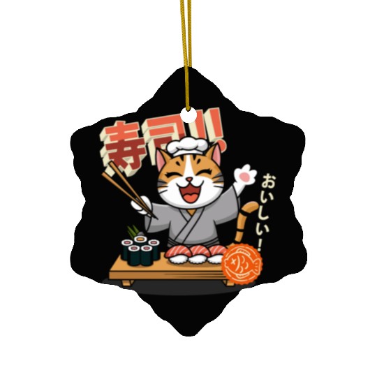 Sushi Chef Cat Adorable Culinary Cat Design Ceramic Ornaments