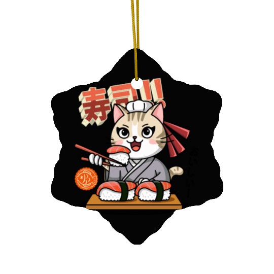 Sushi Chef Cat Adorable Culinary Cat Design Ceramic Ornaments