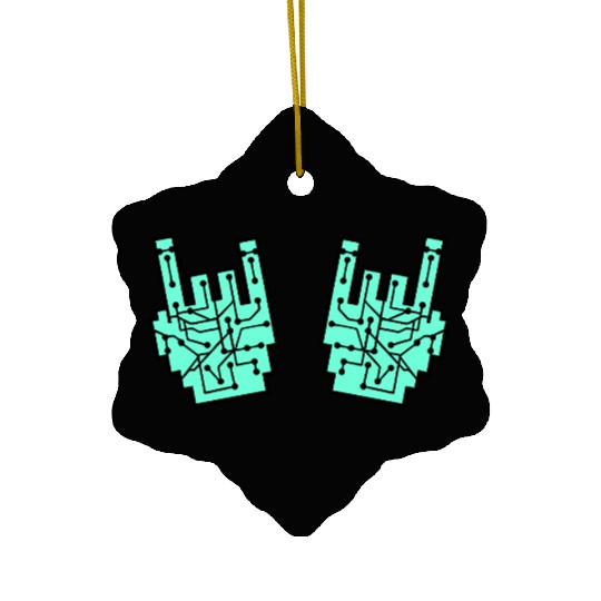 Heavy metal nerd electronic circuits hand gesture Ceramic Ornaments