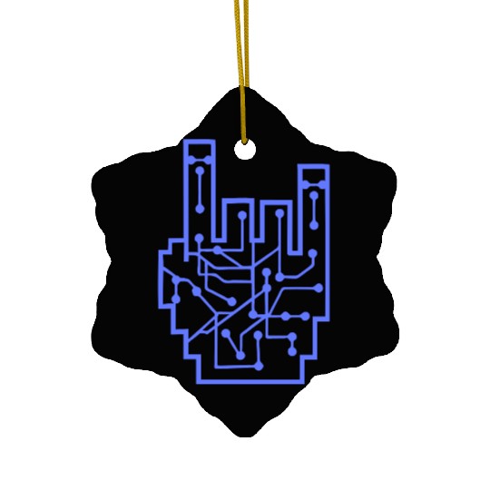 Heavy metal nerd electronic circuits hand gesture Ceramic Ornaments