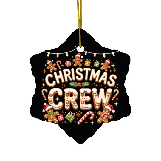 Gingerbread Christmas Crew with Candy and Gifts Ceramic Ornaments