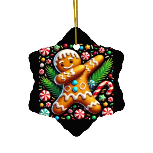 Dabbing Gingerbread Cookie Christmas Fun Ceramic Ornaments
