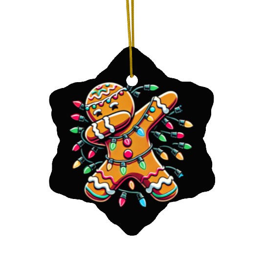 Dabbing Gingerbread Wrapped in Christmas Lights Ceramic Ornaments