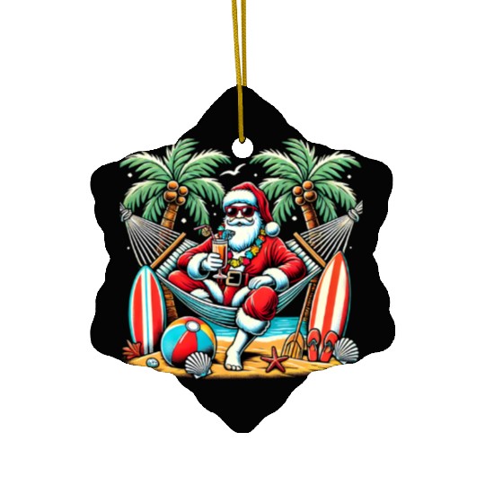 Tropical Santa Relaxing on the Beach Ceramic Ornaments