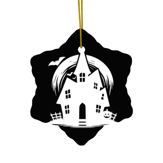 Bat Full Moon Haunted House Halloween Tattoo Ceramic Ornaments