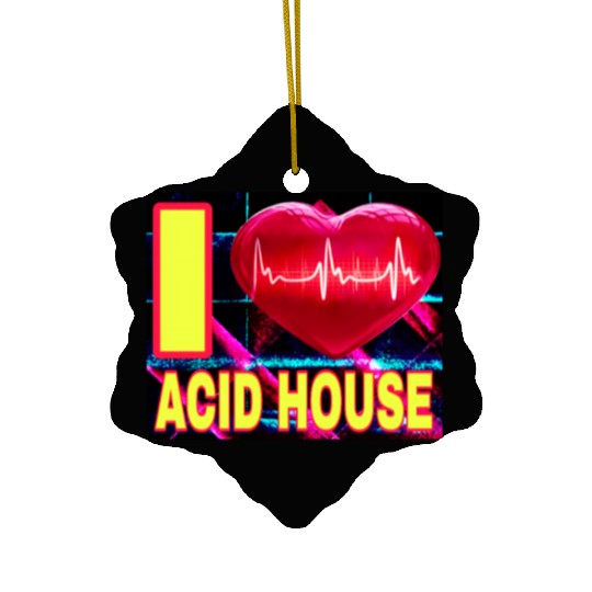 I LOVE ACID HOUSE YELLOW FONTS Ceramic Ornaments