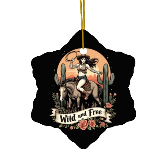 Wild And Free Pinup Cowgirl Ceramic Ornaments