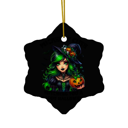 Halloween Wicked Cute Green Witch Ceramic Ornaments