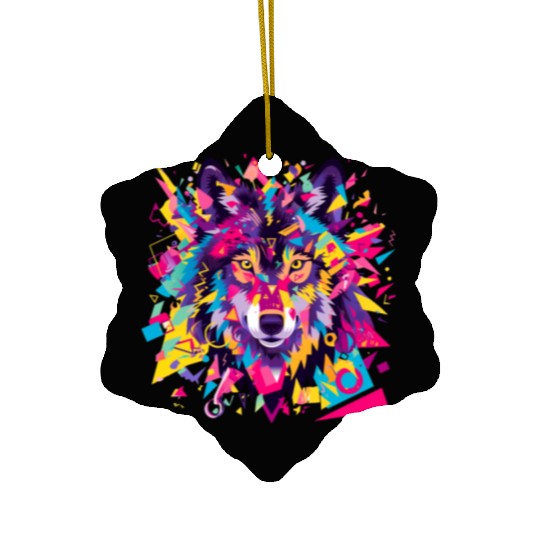Majestic Pop Art Alpha Wolf - Vibrant Cool Ceramic Ornaments