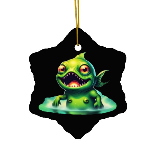 Green Monster Fish Emerge from the Deep Lake Scary Ceramic Ornaments