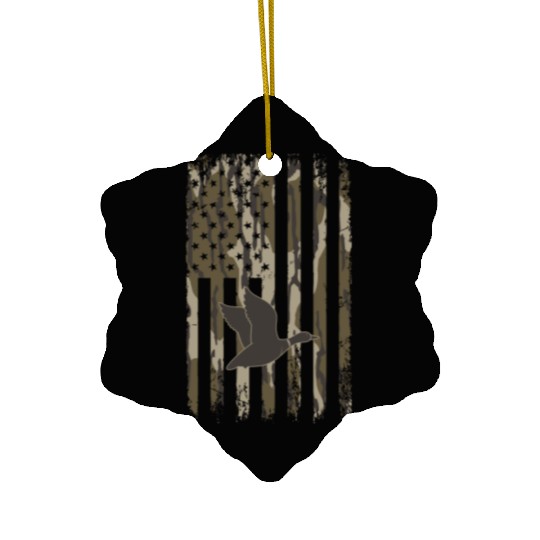 Bottomland Camo Duck Hunting American Flag USA Ceramic Ornaments