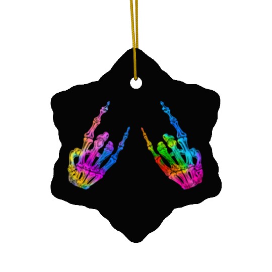 Rock On Rock Star Skeleton Hands LGBT Rainbow Ceramic Ornaments