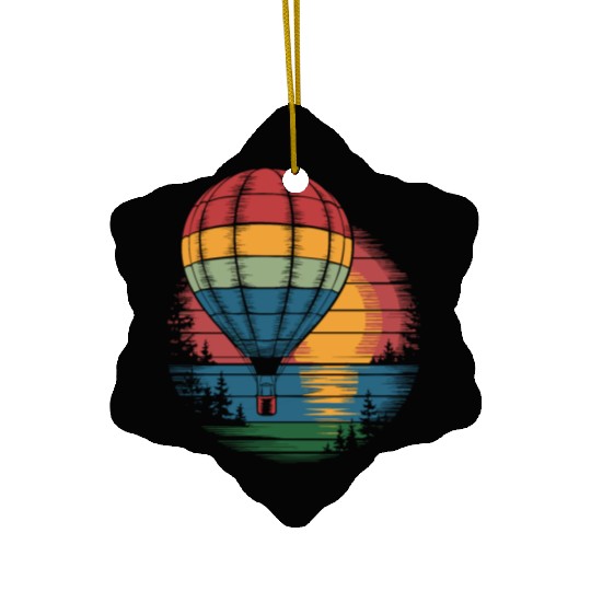 Hot Air Balloon Retro Sunset Adventure Ceramic Ornaments