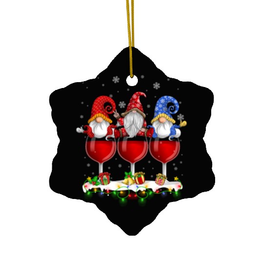 Three Glasses Of Wines Christmas Cute Gnomes Ceramic Ornaments
