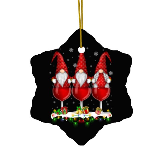 Three Glasses Of Wines Christmas Cute Gnomes Ceramic Ornaments