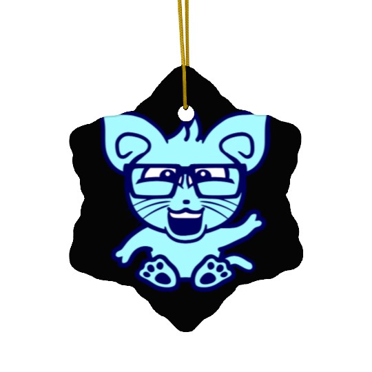 Nerd Cat Horn-rimmed Glasses Geek Smart Kitten Fun Ceramic Ornaments