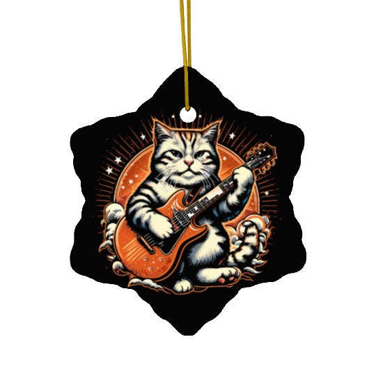 Cat Playing Guitar Rock Star Rock and Roll Ceramic Ornaments