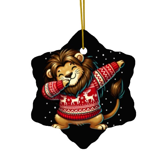 Christmas Lion Lover Funny Lion Ugly Christmas Ceramic Ornaments