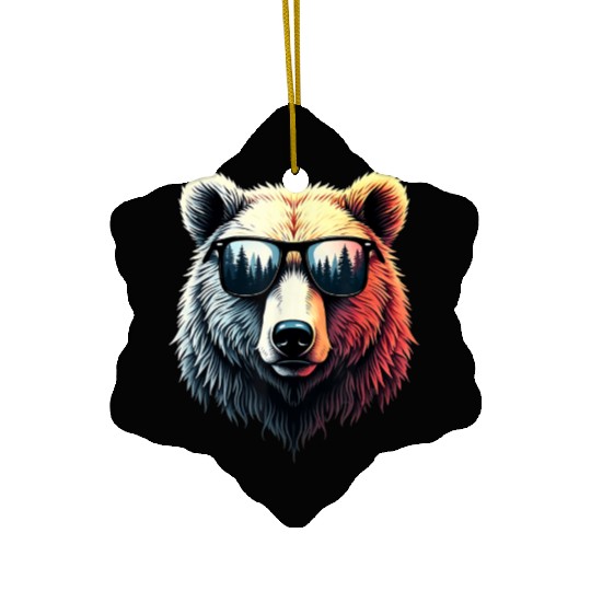 Funny Colorful Bear in Sunglasses Men Women Bears Ceramic Ornaments