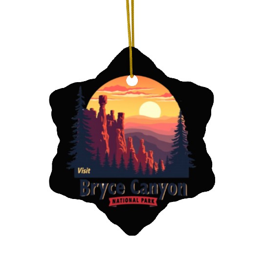 Bryce Canyon National Park Retro Illustraion V 02 Ceramic Ornaments
