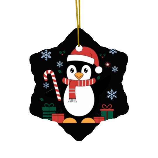 Cute Christmas Penguin - Candy Cane and Gifts Ceramic Ornaments