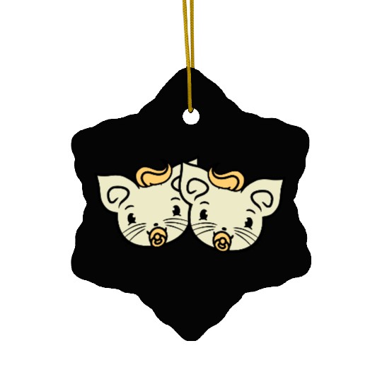 2 Pacifier Cats Two Cute Baby Siblings Twins Face Ceramic Ornaments