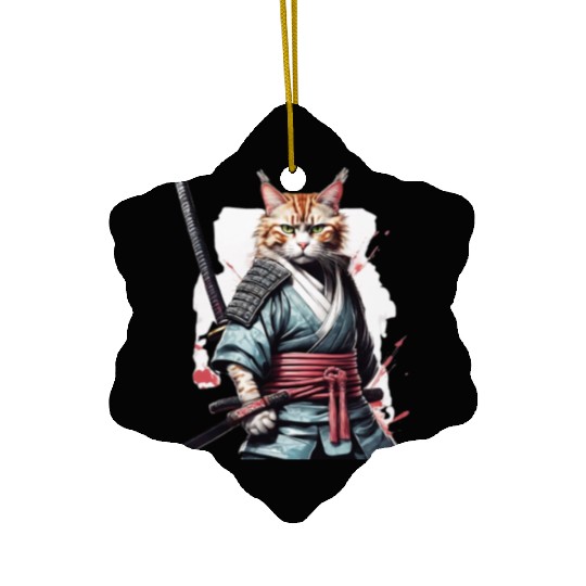 Fearless Samurai Cat Ceramic Ornaments