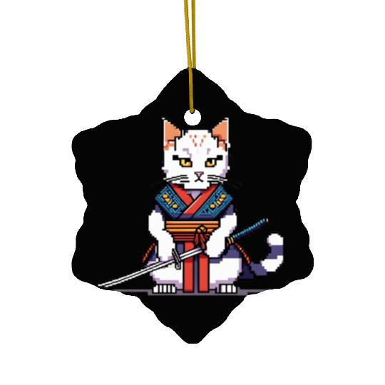 Pixel Samurai Cat Warrior Ceramic Ornaments