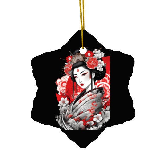 Elegant Geisha with Floral Kimono Ceramic Ornaments
