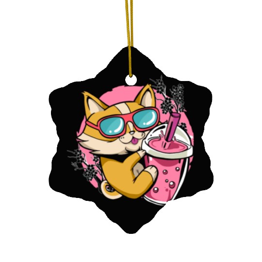 Kitten Kawaii Boba Milk Tea Drinking Cat Ceramic Ornaments