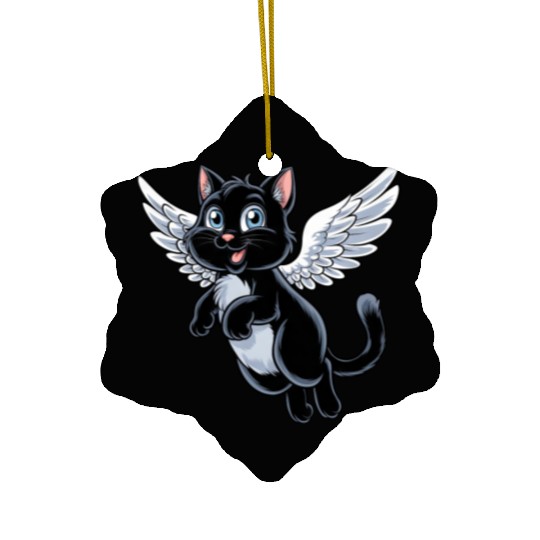 Black Cat with Angel Wings Ceramic Ornaments