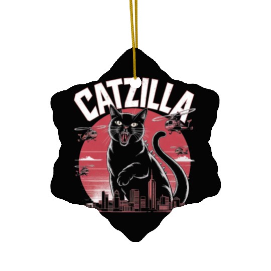 Catzilla Attacks City Design Ceramic Ornaments