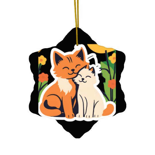 3d cat dou sweet and joyful Ceramic Ornaments