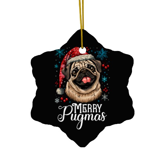 merry pugmas santa christmas pug Ceramic Ornaments