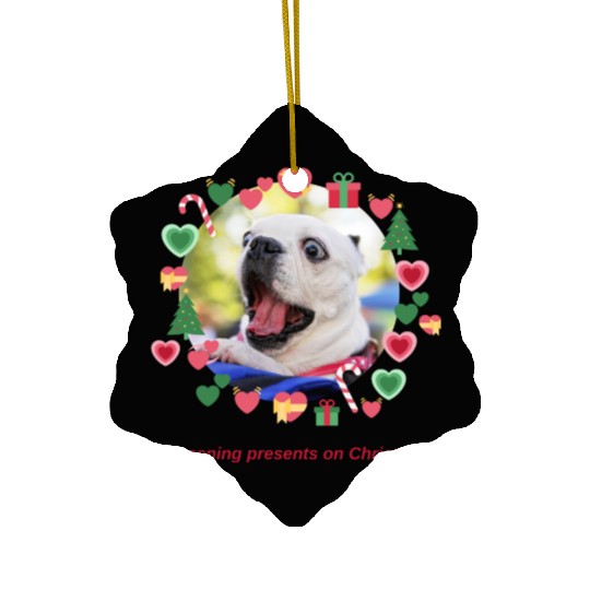 Funny Dog Opening Christmas Gift Ceramic Ornaments