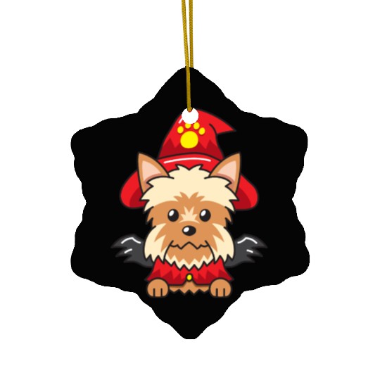 yorkshire terrier dog with halloween costume Ceramic Ornaments
